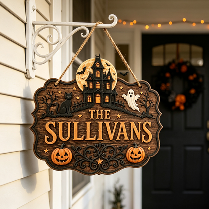 Custom Halloween Haunted House Family Name Sign