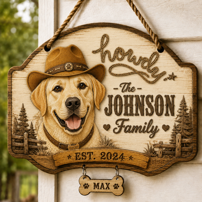 🤠 Custom Cowboy Dog Wooden Sign Custom Dog Breed Name Plaque