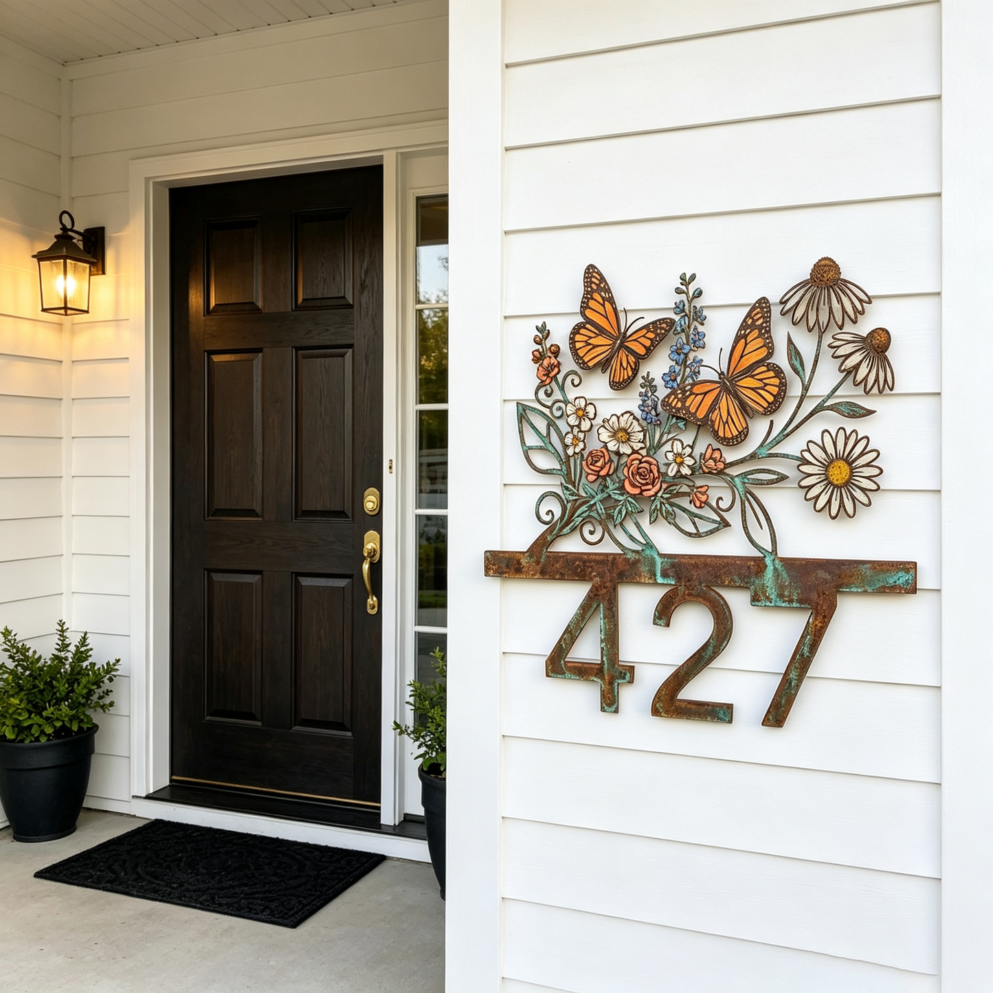 Personalized Monarch Butterfly Floral House Number Sign