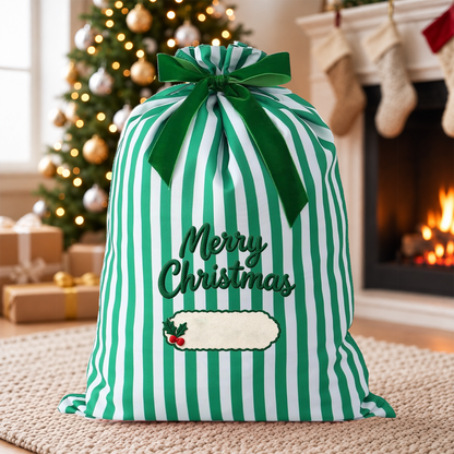 Personalized Striped Christmas Gift Sack, Custom Embroidered Name Santa Bag