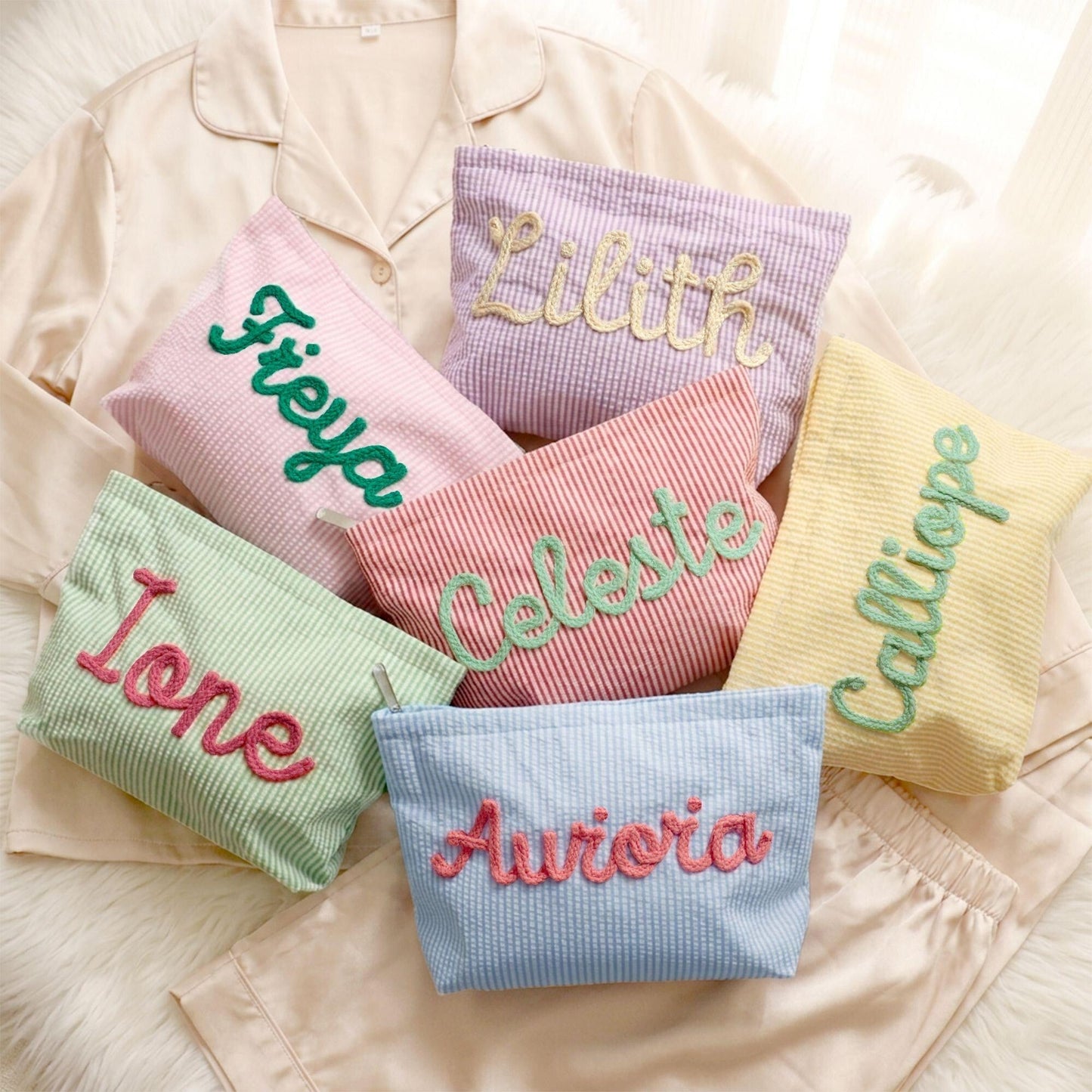Personalized Name Seersucker Makeup Bag