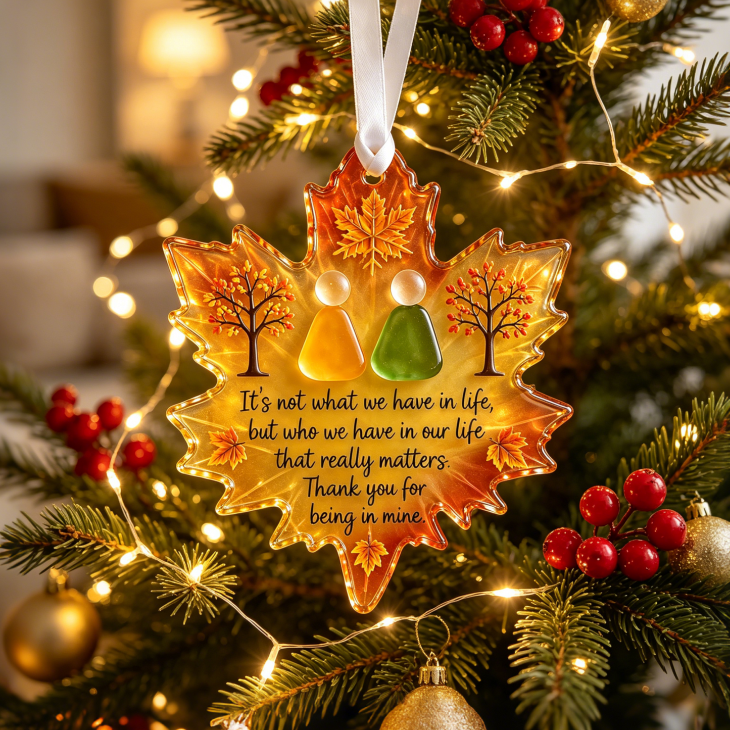 ❤️🍁 Personalized Sea Glass Couple Ornament | Fall Keepsake Gift