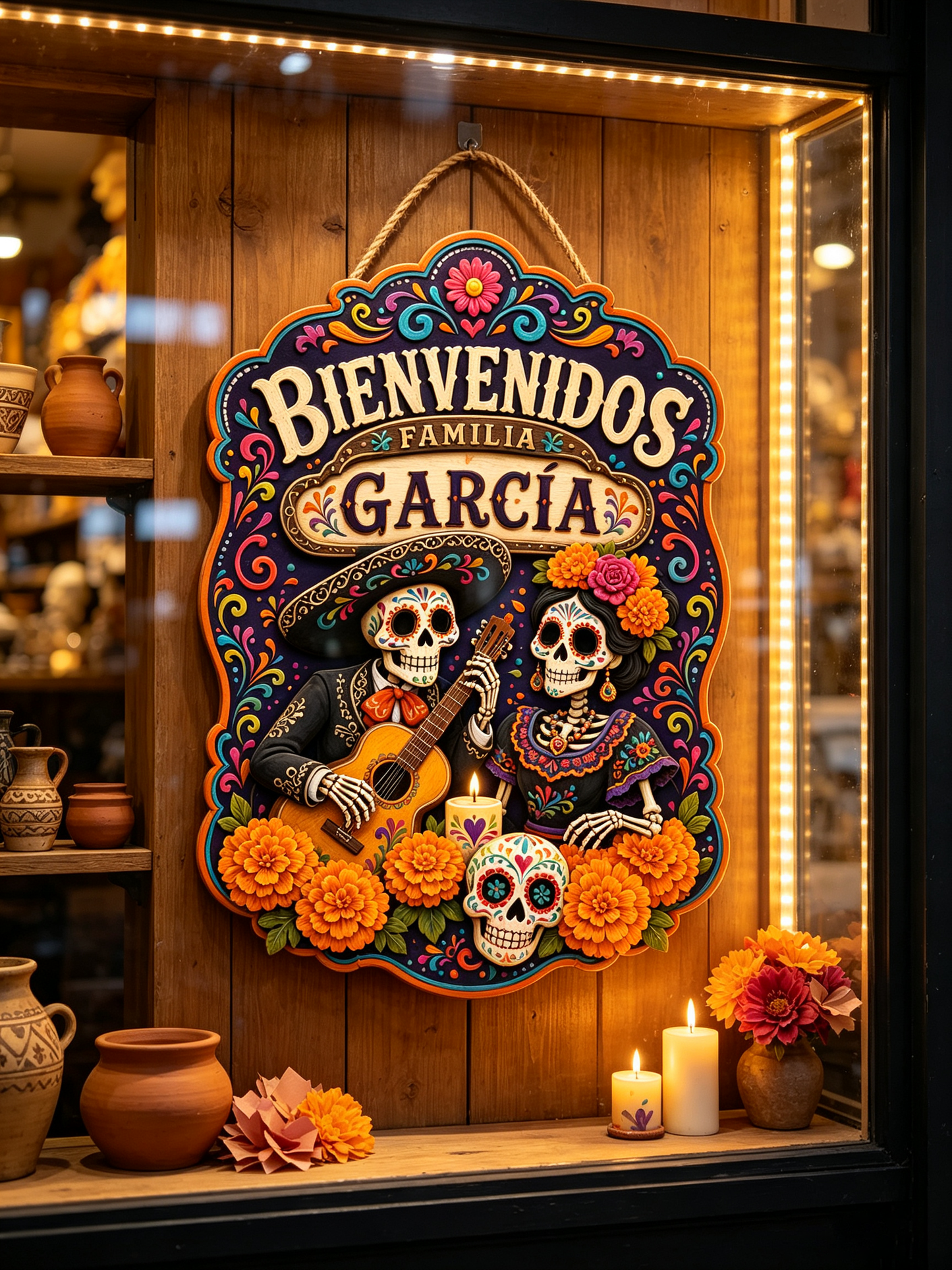 Personalized Dia De Los Muertos Familia Name Hanging Sign