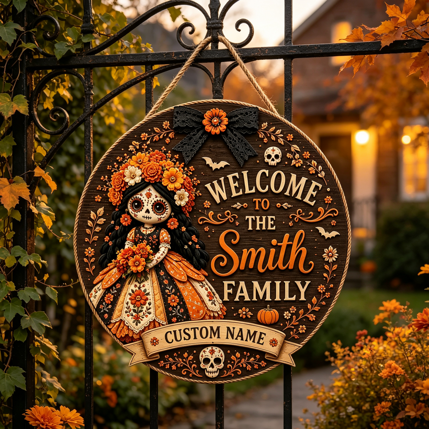 Custom Day of the Dead Doll Family Welcome Sign