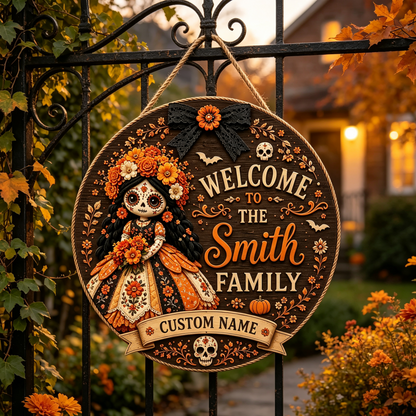 Custom Day of the Dead Doll Family Welcome Sign