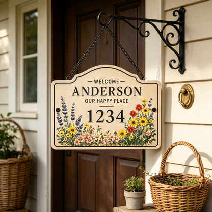 Vintage Wildflower House Number Sign for Charming Cottage Home Exteriors