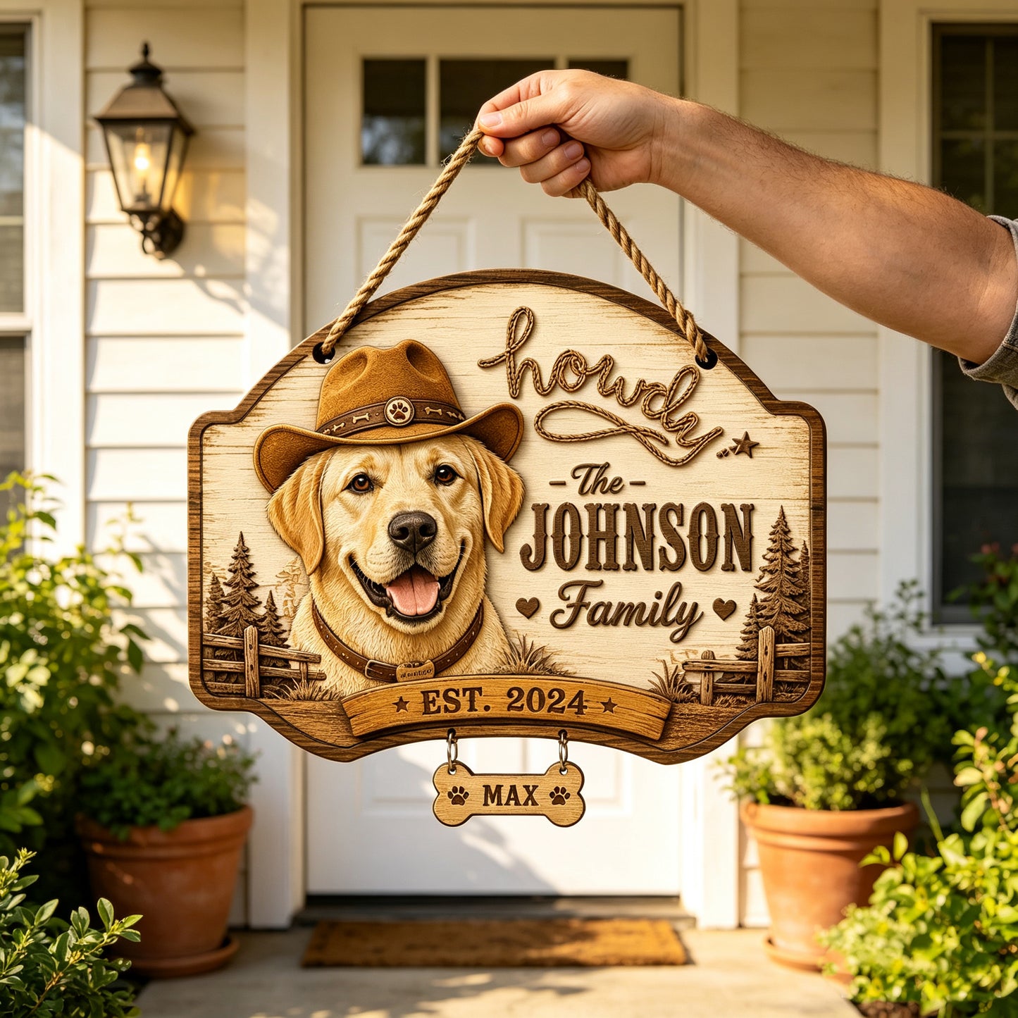 🤠 Custom Cowboy Dog Wooden Sign Custom Dog Breed Name Plaque