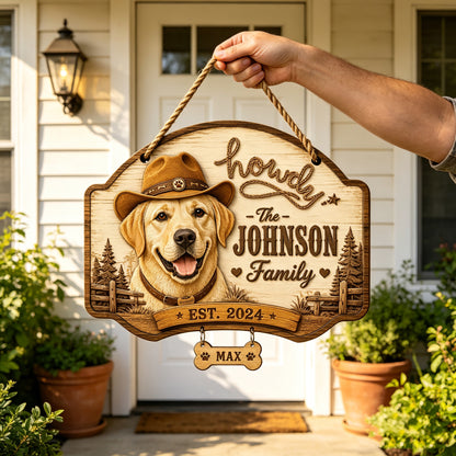 🤠 Custom Cowboy Dog Wooden Sign Custom Dog Breed Name Plaque