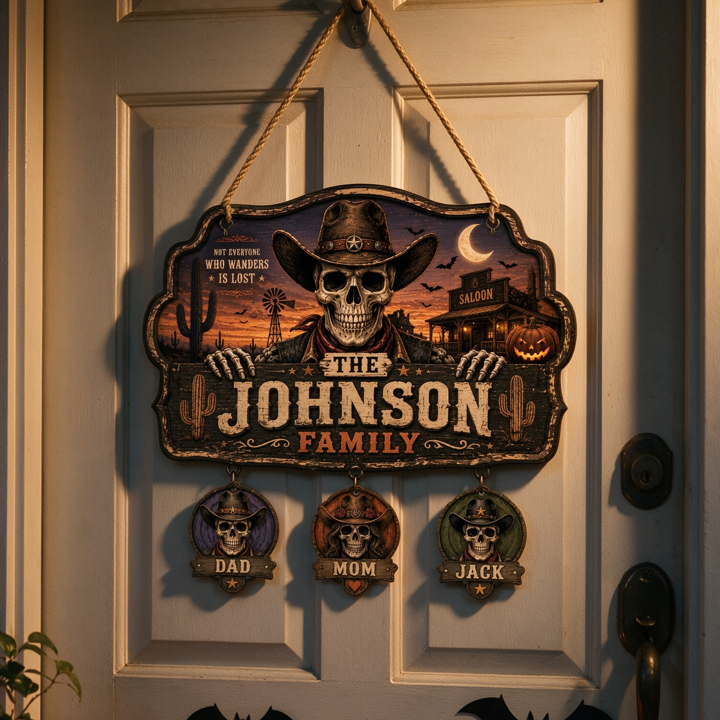 Custom Western Cowboy Skeleton Family Halloween Sign