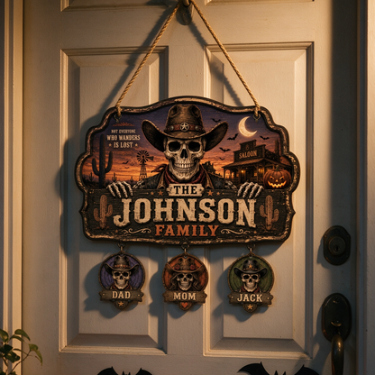 Custom Western Cowboy Skeleton Family Halloween Sign