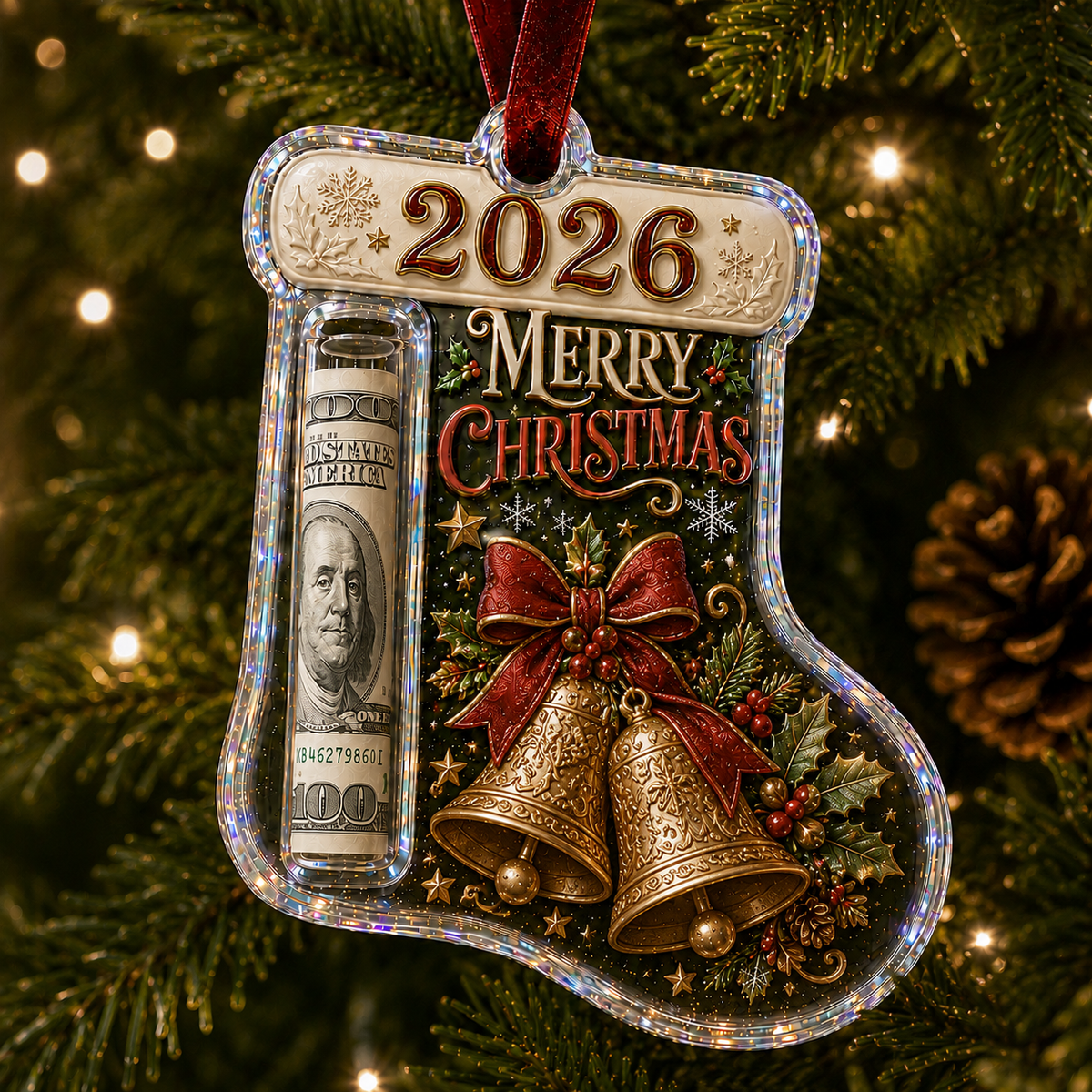 🎅 Cash Clip Christmas Tree Ornament – Novelty Holiday Money Gift Clip