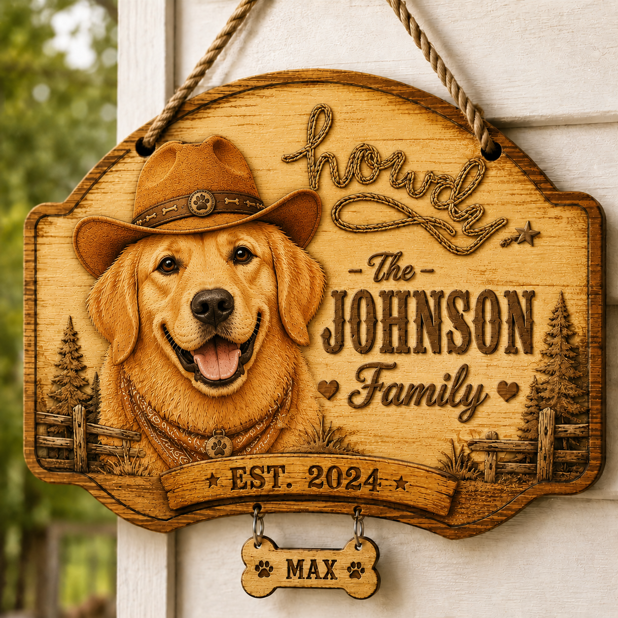 🤠 Custom Cowboy Dog Wooden Sign Custom Dog Breed Name Plaque