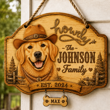 🤠 Custom Cowboy Dog Wooden Sign Custom Dog Breed Name Plaque