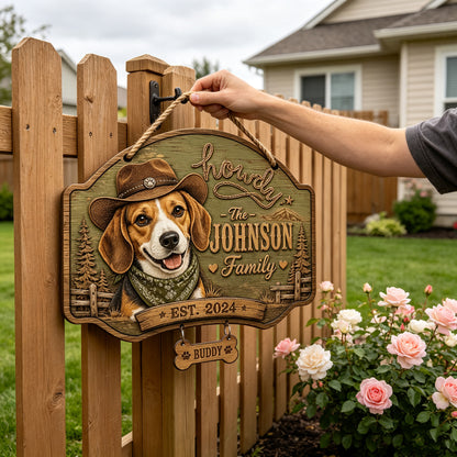 🤠 Custom Cowboy Dog Wooden Sign Custom Dog Breed Name Plaque