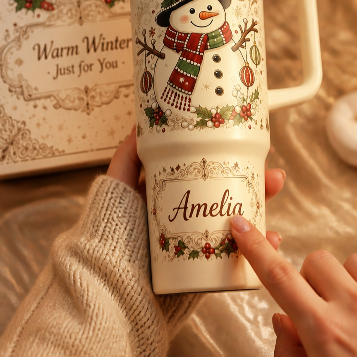 ⛄ Personalized Vintage Snowman Christmas Insulated Tumbler With Handle