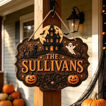 Custom Halloween Haunted House Family Name Sign