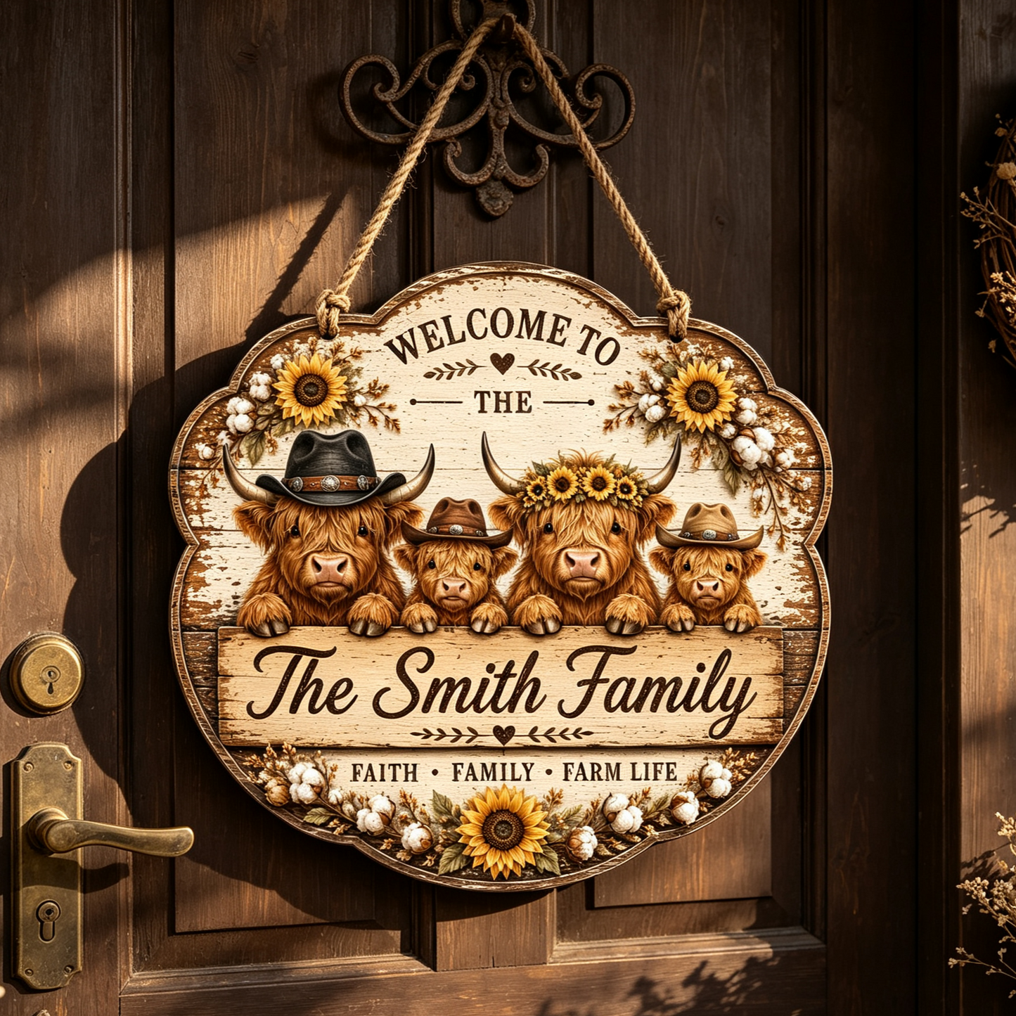 Custom Highland Cow Farm Family Welcome Sign