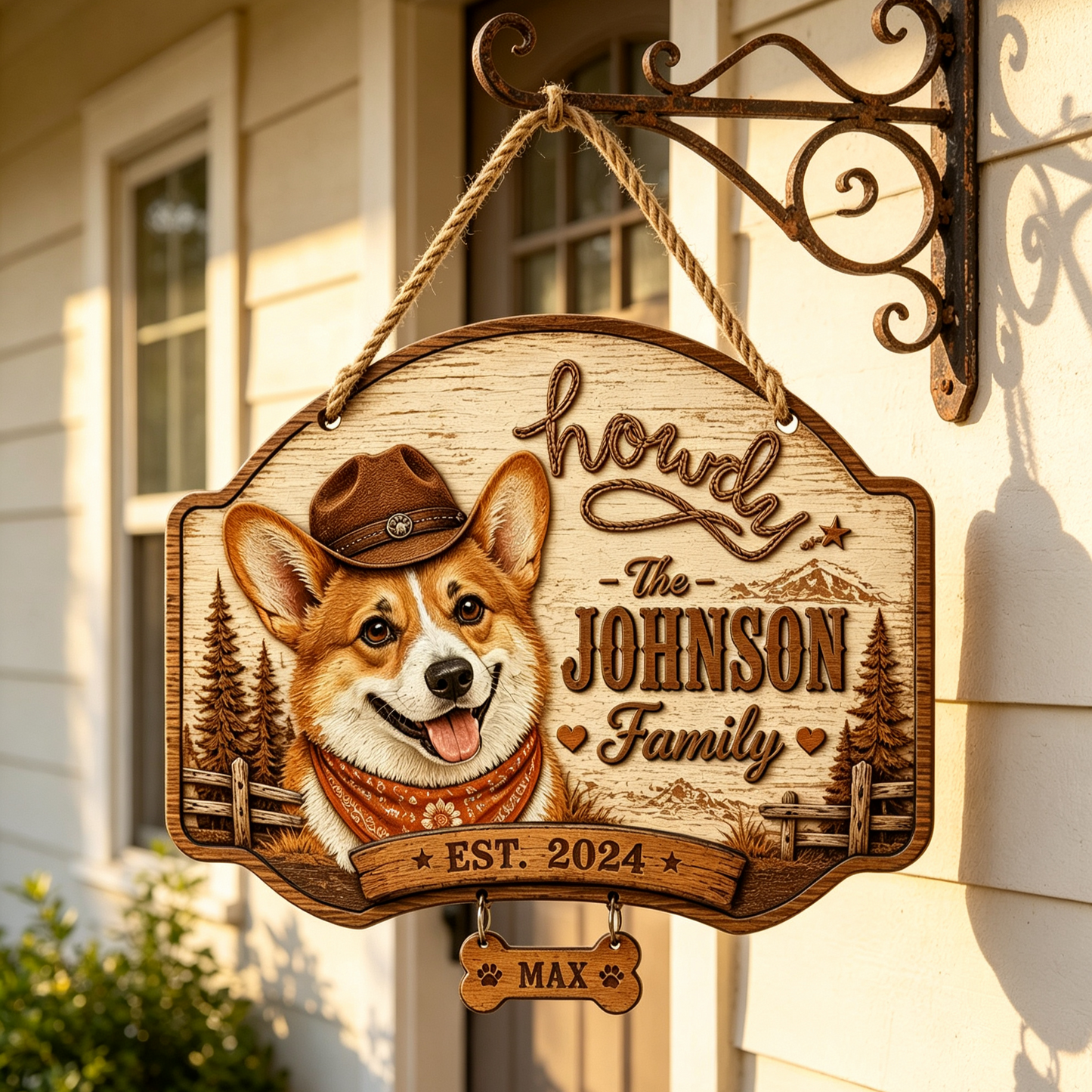 🤠 Custom Cowboy Dog Wooden Sign Custom Dog Breed Name Plaque