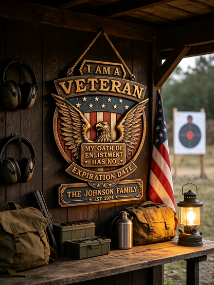 Personalized Patriotic Veteran Eagle Family Wood Sign