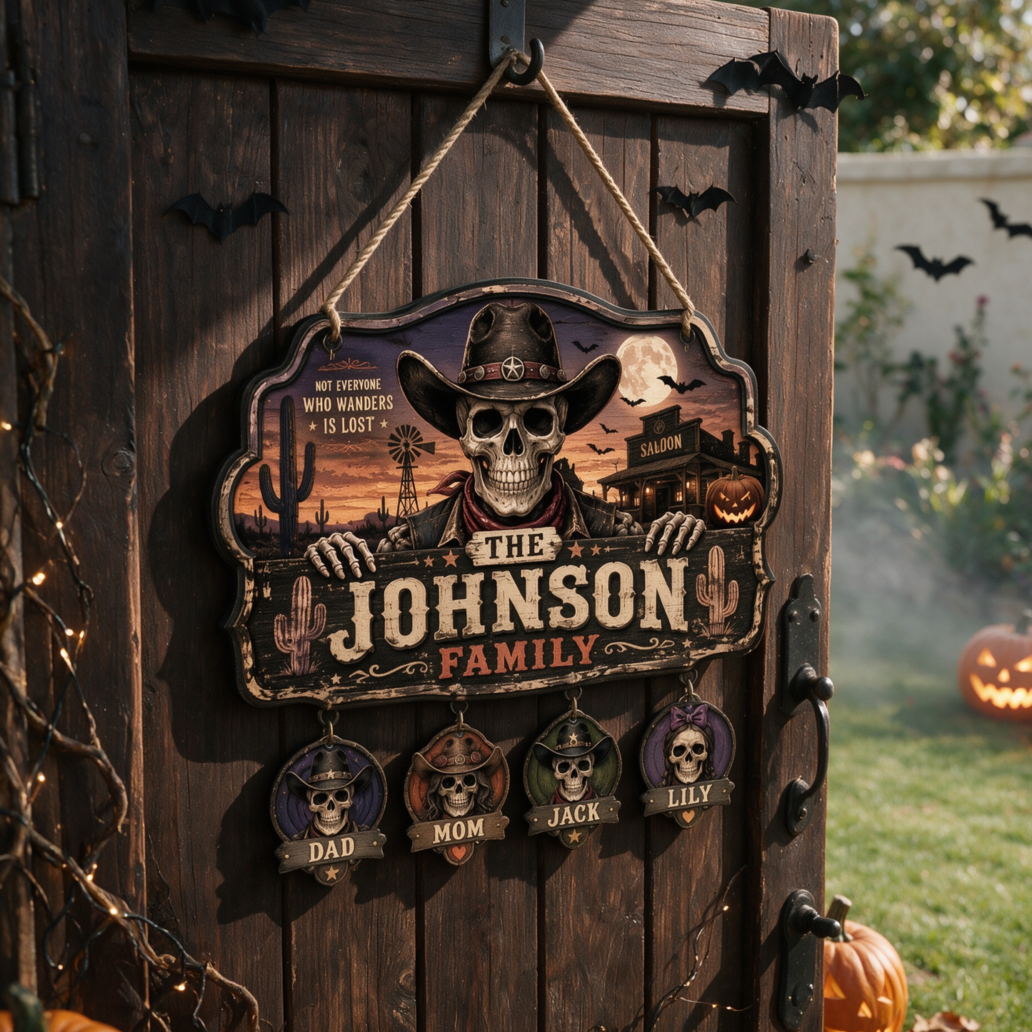 Custom Western Cowboy Skeleton Family Halloween Sign