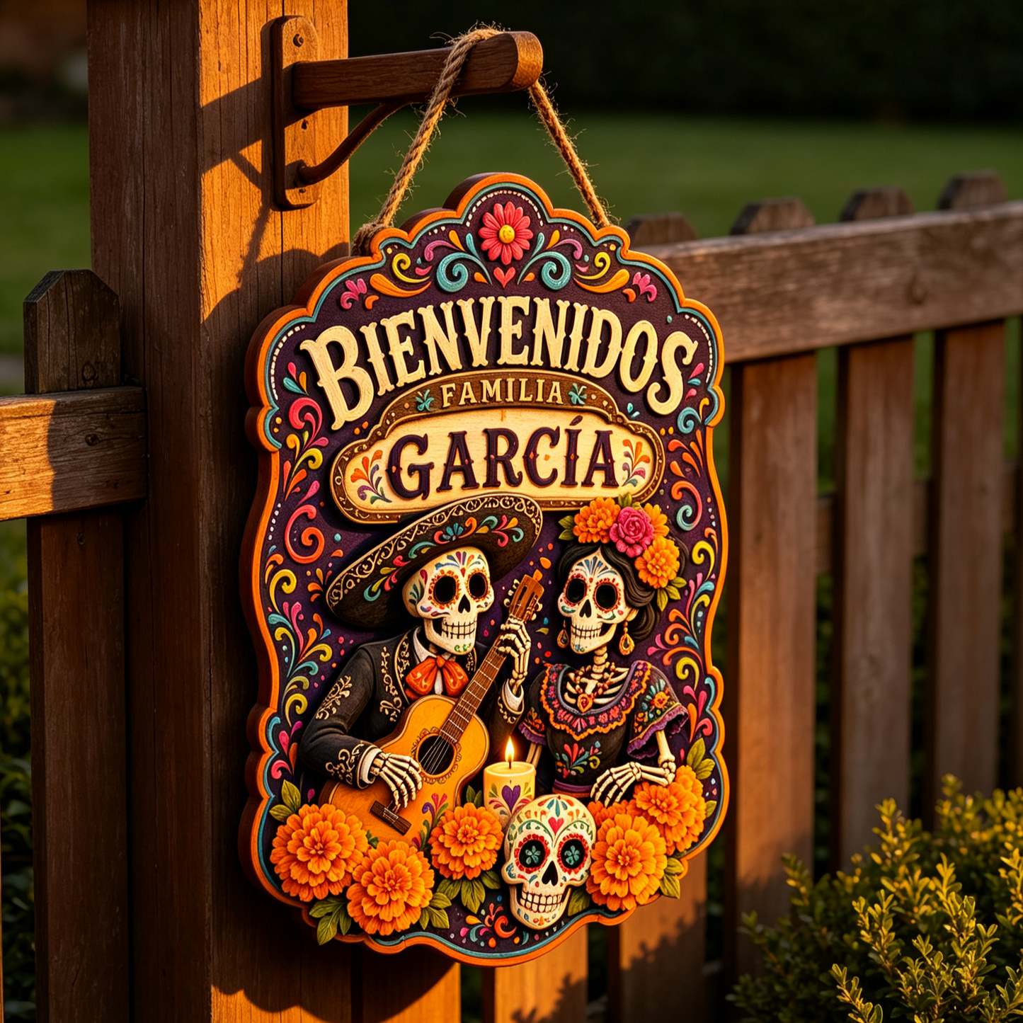 Personalized Dia De Los Muertos Familia Name Hanging Sign