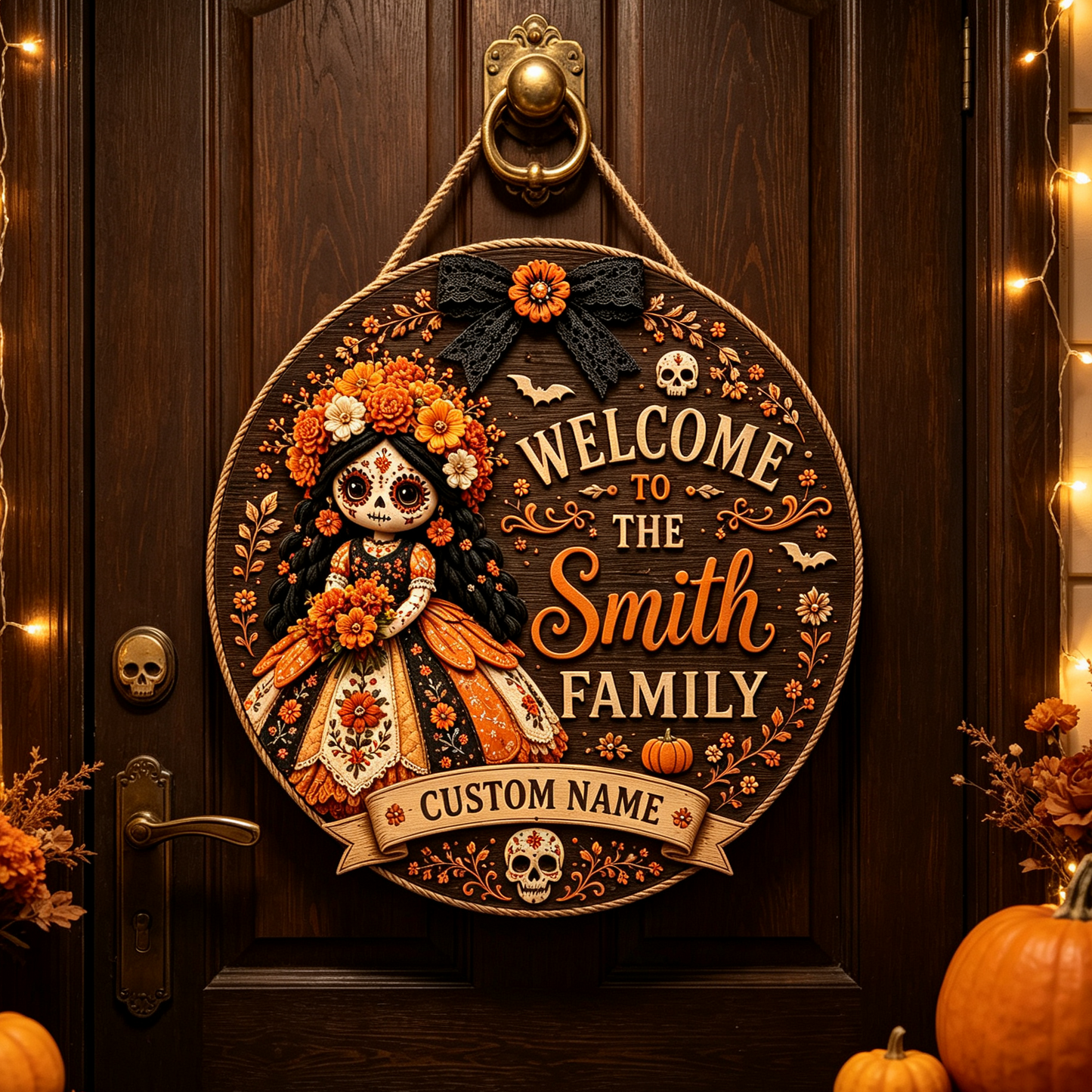 Custom Day of the Dead Doll Family Welcome Sign