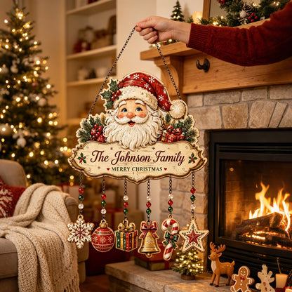 🎅Personalized The Family Name Santa Wooden Ornament Hanging Sign