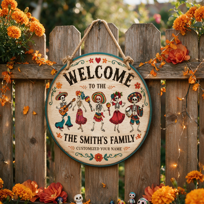 Custom Day of the Dead Skeleton Band Family Welcome Sign