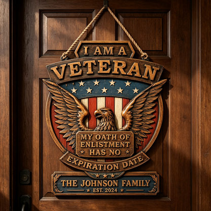 Personalized Patriotic Veteran Eagle Family Wood Sign