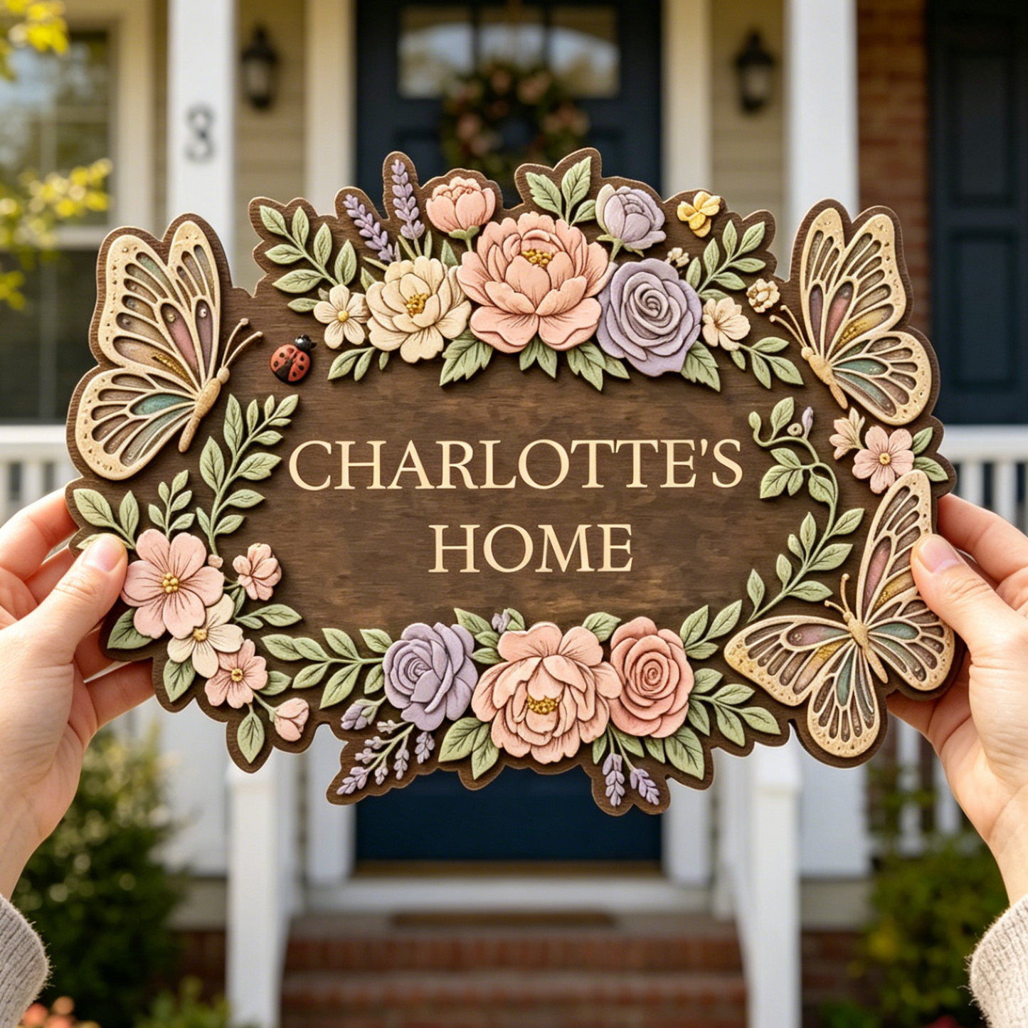 Vintage Floral Butterfly Custom Name Sign