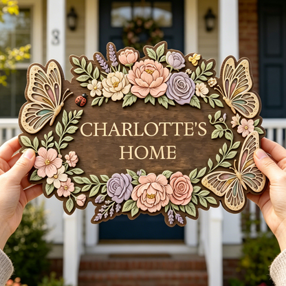 Vintage Floral Butterfly Custom Name Sign
