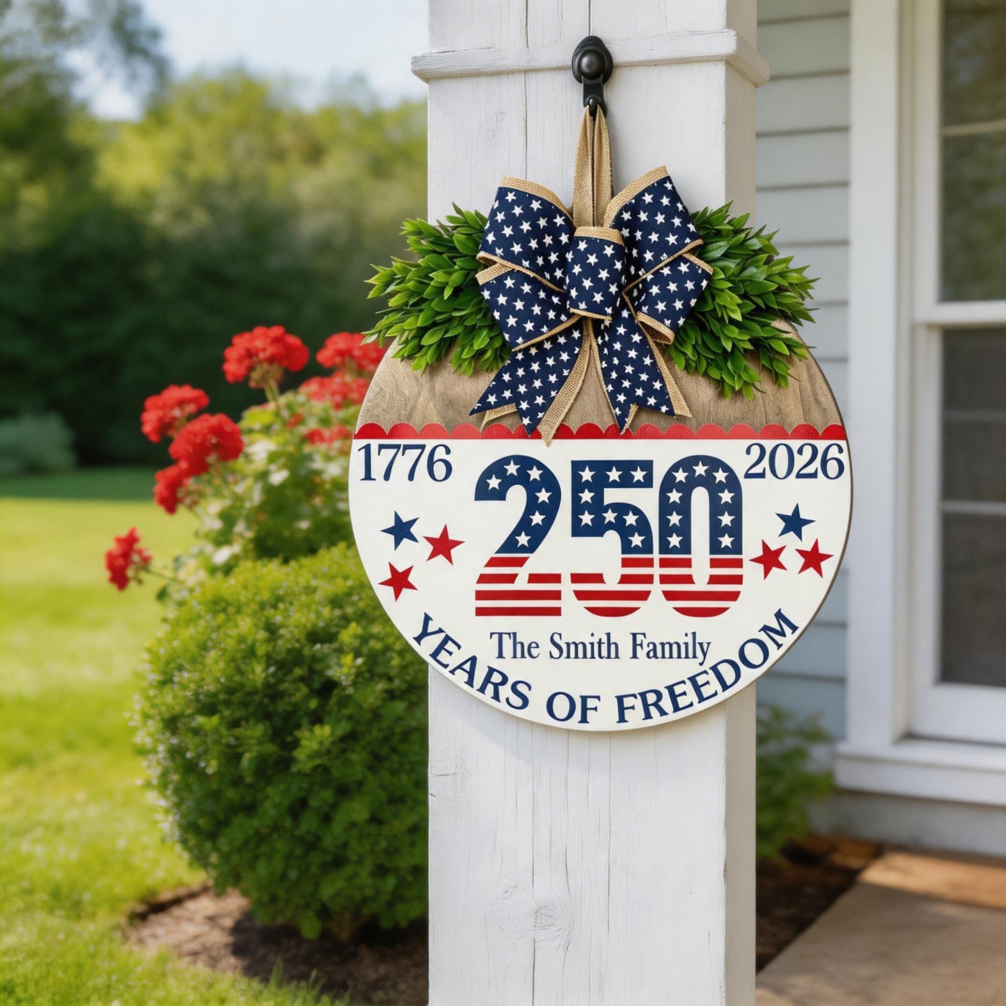 Personalized Round Patriotic Door Decor