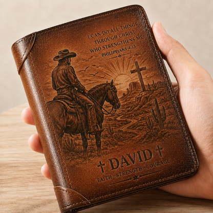 🛡️Personalized Christian Leather Wallet | Custom Name Bible Scripture Gift ✝️