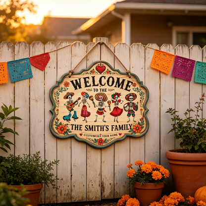 Custom Day of the Dead Skeleton Band Family Welcome Sign