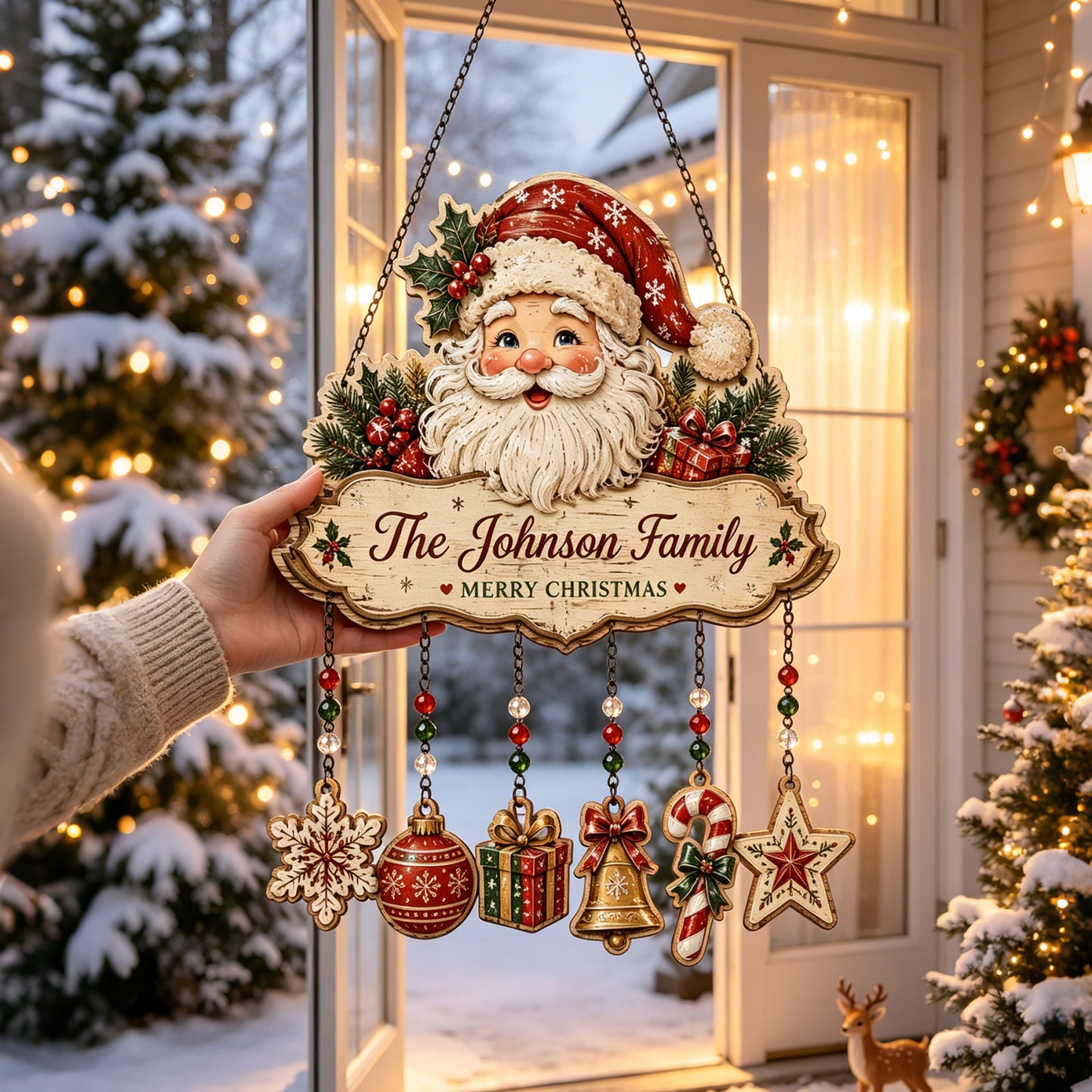 🎅Personalized The Family Name Santa Wooden Ornament Hanging Sign