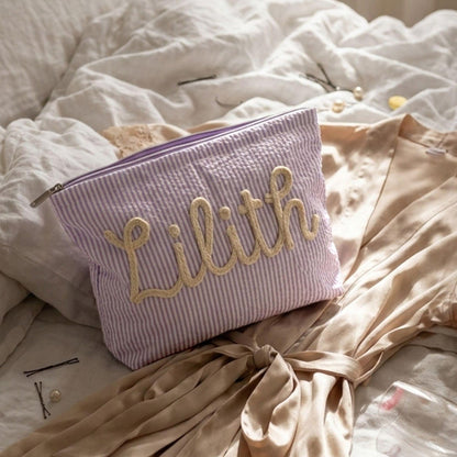 Personalized Name Seersucker Makeup Bag