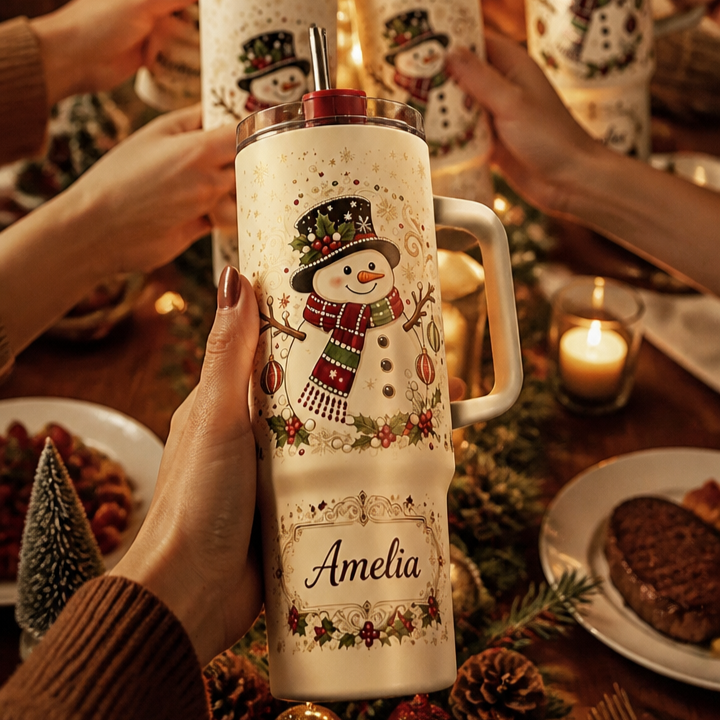 ⛄ Personalized Vintage Snowman Christmas Insulated Tumbler With Handle