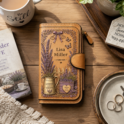 🌸Custom Name Women Floral Leather Wallet 🌻Personalized Vintage Flower Butterfly Long Clutch Purse Hydrangea Sunflower Lavender Rose Custom Gift for Her