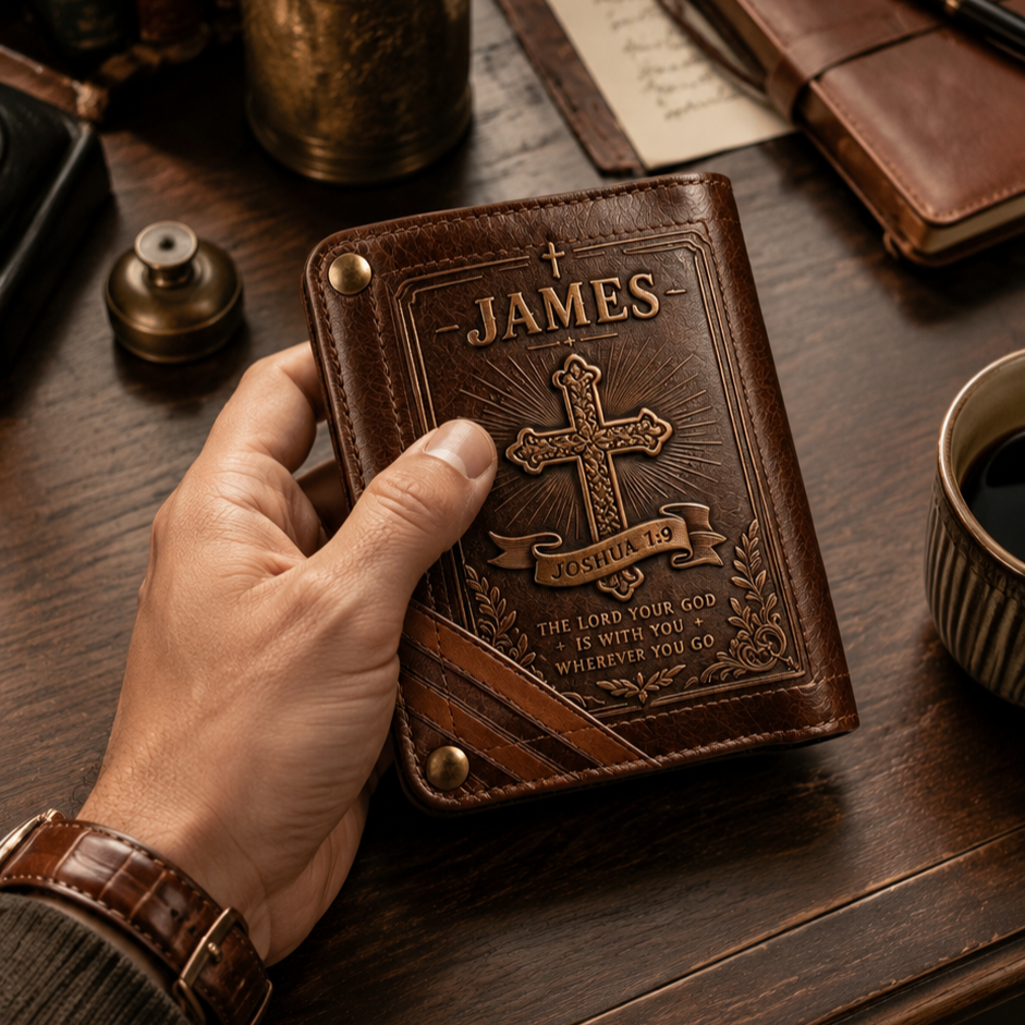 ✝️Custom Name Christian Leather Wallet 🦁 Personalized Bible Verse Wallet for Men