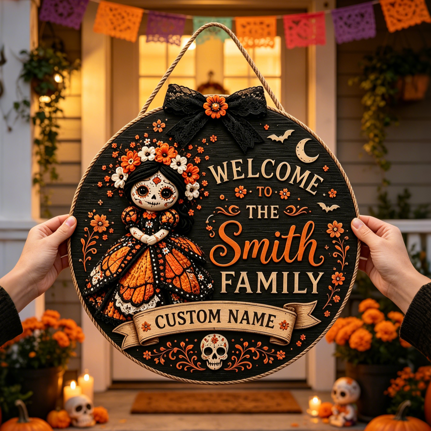 Custom Day of the Dead Doll Family Welcome Sign