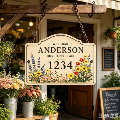 Vintage Wildflower House Number Sign for Charming Cottage Home Exteriors