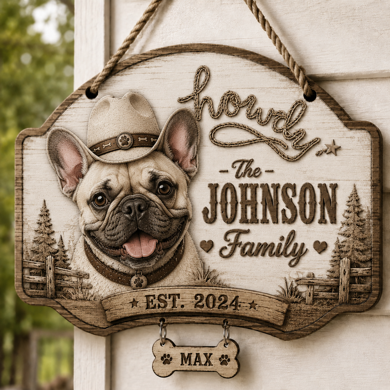 🤠 Custom Cowboy Dog Wooden Sign Custom Dog Breed Name Plaque