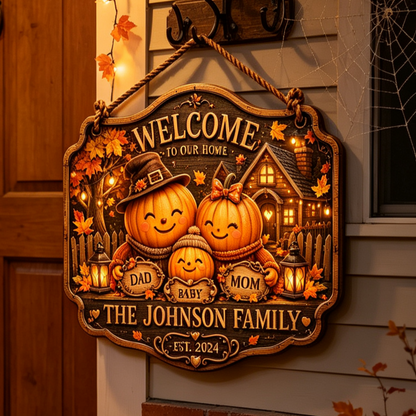 Personalized Pumpkin Family Welcome Sign