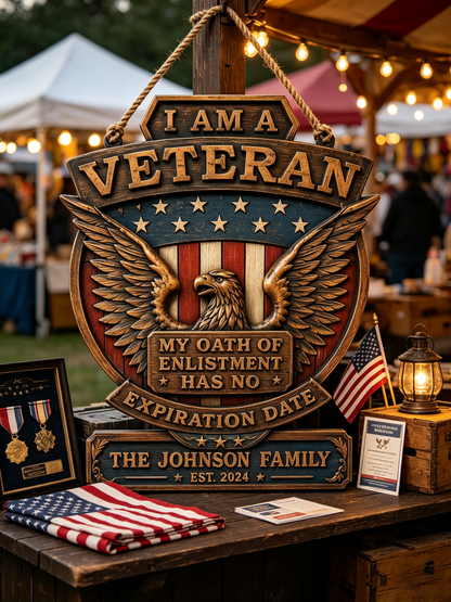 Personalized Patriotic Veteran Eagle Family Wood Sign
