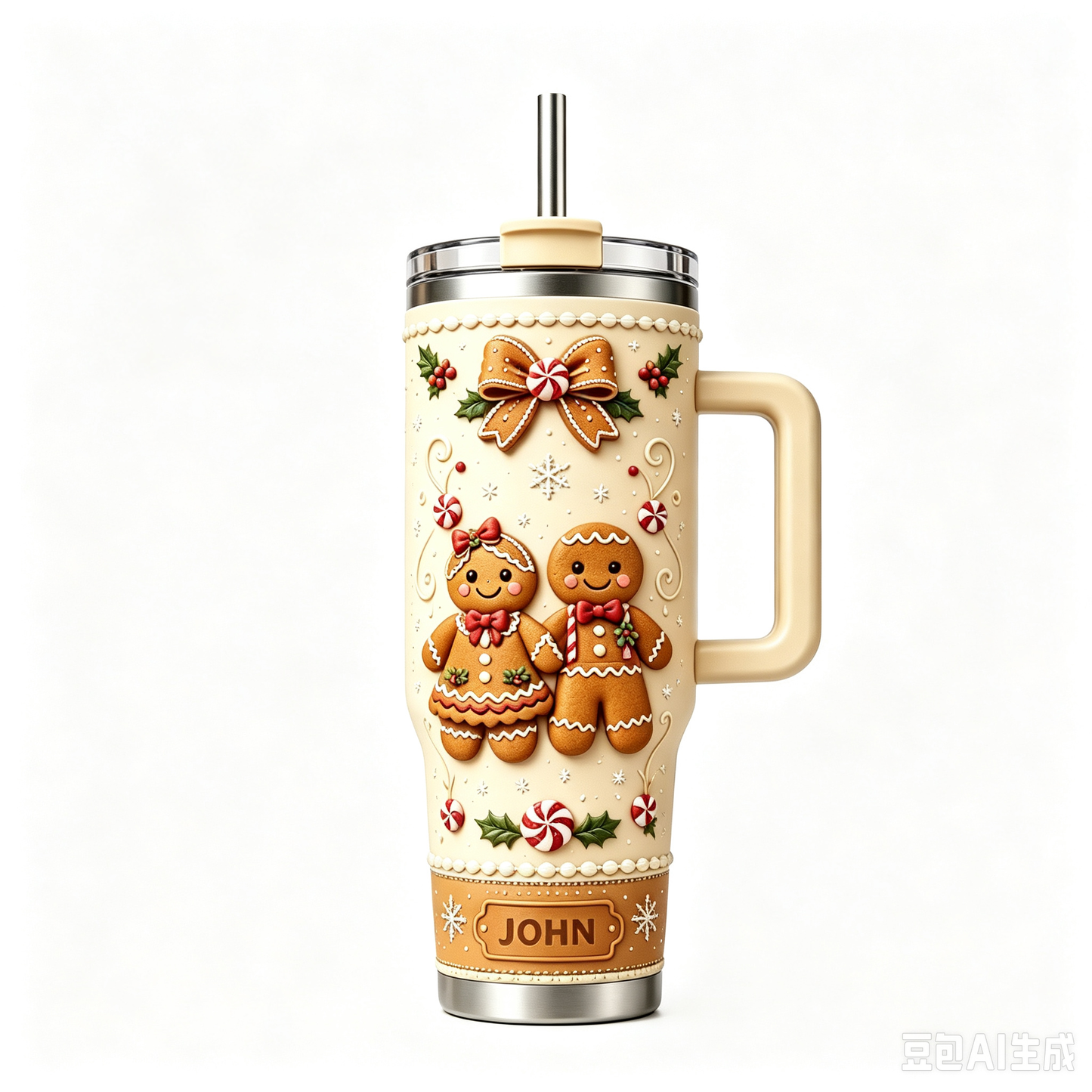 🍪 Personalized Christmas Gingerbread Couple 40oz Handle Tumbler 🎄✨