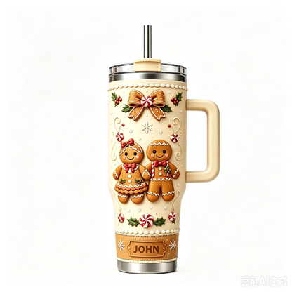 🍪 Personalized Christmas Gingerbread Couple 40oz Handle Tumbler 🎄✨