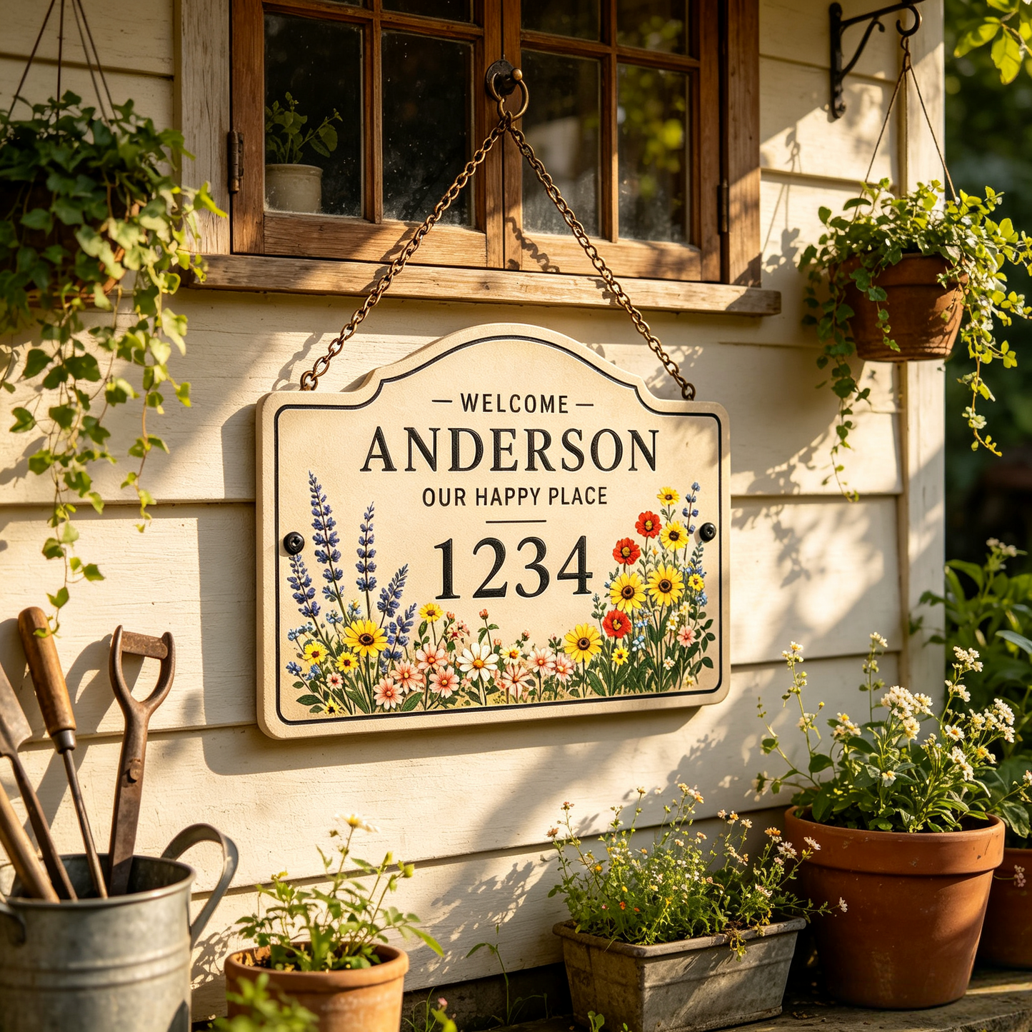 Vintage Wildflower House Number Sign for Charming Cottage Home Exteriors
