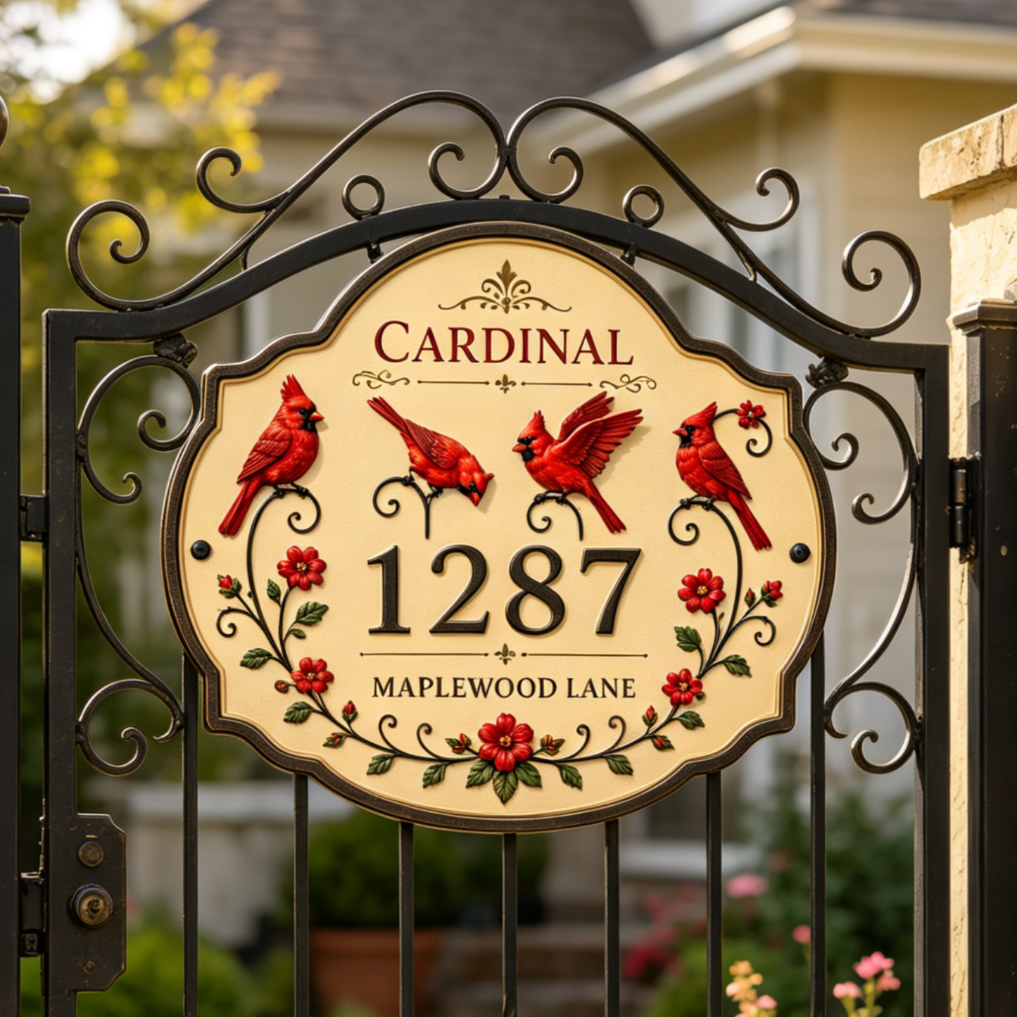 Custom Red Bird Floral Sign