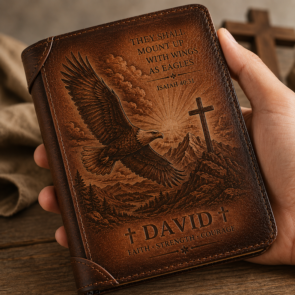 🛡️Personalized Christian Leather Wallet | Custom Name Bible Scripture Gift ✝️