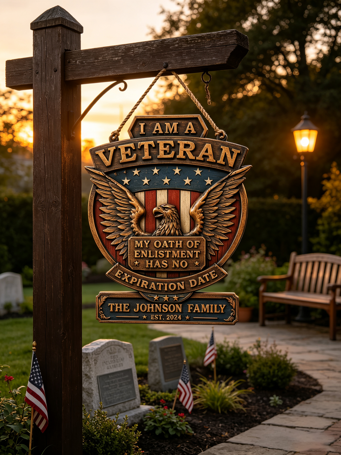 Personalized Patriotic Veteran Eagle Family Wood Sign